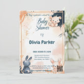 バラモダン金ゴールドと海軍の水彩動物ベビー 招待状 (スタンド正面)