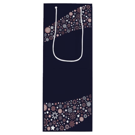 バラモダン金ゴールドの雪片波が青く見える ワインギフトバッグ (正面)