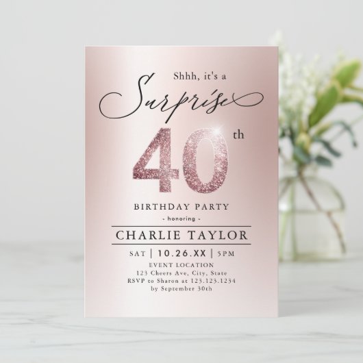 バラモダン金ゴールドアダルトサプライズ40歳の誕生日 招待状 (スタンド正面)