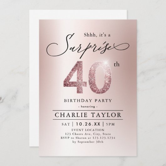 バラモダン金ゴールドアダルトサプライズ40歳の誕生日 招待状 (正面/裏面)