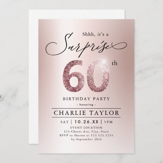 バラモダン金ゴールドアダルトサプライズ60歳の誕生日 招待状 (正面/裏面)