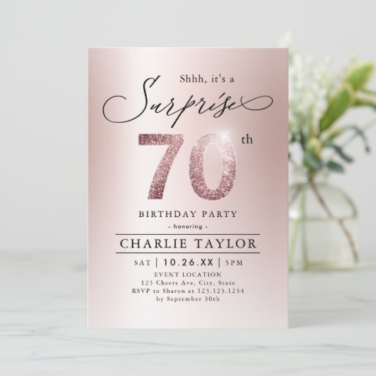 バラモダン金ゴールドアダルトサプライズ70歳の誕生日 招待状 (スタンド正面)