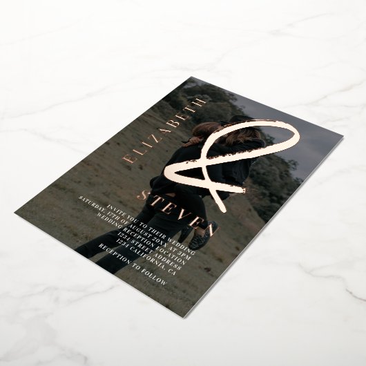 バラモダン金ゴールドアンパサンドはphoto'sと結婚名付ける 箔招待状 (回転した状態)