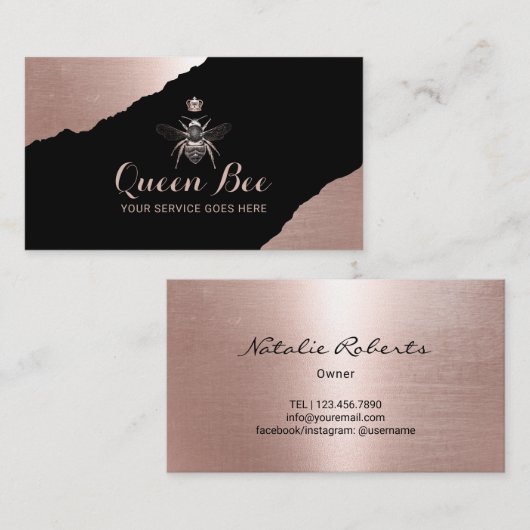 バラモダン金ゴールドクイーンビー美しいサロン&スパ 名刺 (正面/裏面)
