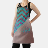 バラモダン金ゴールドグリッタリーシェブロンティール（緑がかった色）グリーンネーム エプロン (インサイチュ)