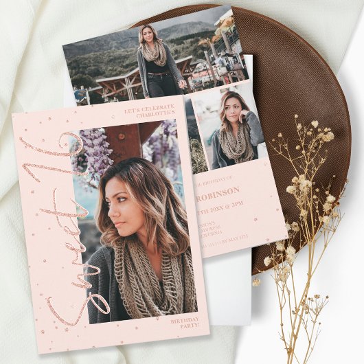 バラモダン金ゴールドグリッタースクリプト4枚の写真Sweet 16 招待状