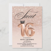 バラモダン金ゴールドグリッタードリップスクラウンスウィート16 招待状 (正面)