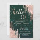 バラモダン金ゴールドグリッタードリップスグリーン30th誕生日 招待状 (正面)