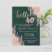 バラモダン金ゴールドグリッタードリップスグリーン40th誕生日 招待状 (スタンド正面)