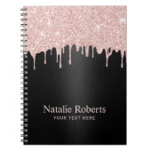 バラモダン金ゴールドグリッタードリップスブラック美しいサロン ノートブック (正面)