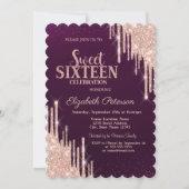 バラモダン金ゴールドグリッタードリップスブルガンディースウィート16 招待状 (正面)