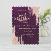 バラモダン金ゴールドグリッタードリップスブルガンディースウィート16 招待状 (スタンド正面)