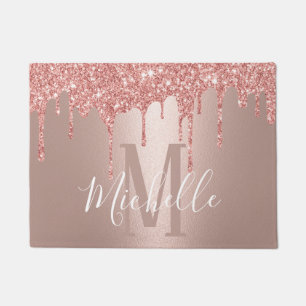 バラモダン金ゴールドグリッタードリップモノグラム名 ドアマット