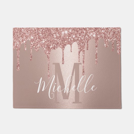 バラモダン金ゴールドグリッタードリップモノグラム名 ドアマット (正面)