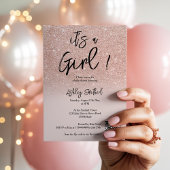 バラモダン金ゴールドグリッターピンクガールグラデーションベビーショー 招待状