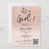 バラモダン金ゴールドグリッターピンクガールグラデーションベビーショー 招待状 (正面)
