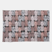 バラモダン金ゴールドグリッターピンクパイナップルパターン キッチンタオル (横)