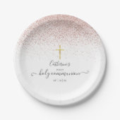 バラモダン金ゴールドグリッターファーストホーリーコミュニオン ペーパープレート (正面)