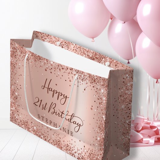 バラモダン金ゴールドグリッターモノグラム21歳の誕生日 ラージペーパーバッグ