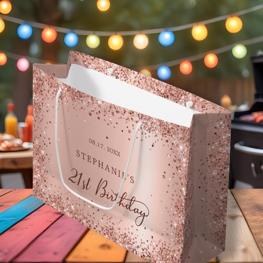 バラモダン金ゴールドグリッターモノグラム21歳の誕生日 ラージペーパーバッグ