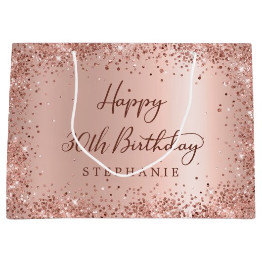 バラモダン金ゴールドグリッターモノグラム30th誕生日 ラージペーパーバッグ (正面)