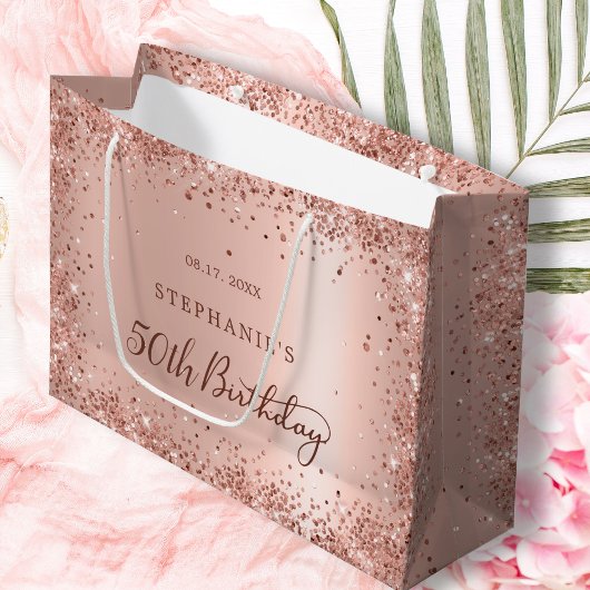 バラモダン金ゴールドグリッターモノグラム50th誕生日 ラージペーパーバッグ