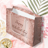 バラモダン金ゴールドグリッターモノグラム80th誕生日 ラージペーパーバッグ