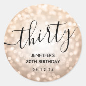 バラモダン金ゴールドグリッターライト30th誕生日 ラウンドシール (正面)