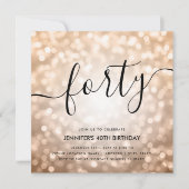 バラモダン金ゴールドグリッターライト40th誕生日 招待状 (正面)