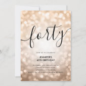 バラモダン金ゴールドグリッターライト40th誕生日 招待状 (正面)