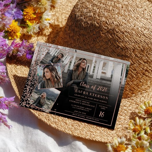 バラモダン金ゴールドシックなミニマル写真卒業 招待状