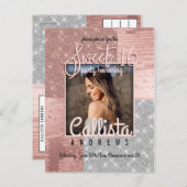 バラモダン金ゴールドシルバーグリッターフォトスウィート16 インビテーションポストカード (正面/裏面)