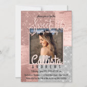 バラモダン金ゴールドシルバーグリッターフォトスウィート16 マグネット招待状 (正面)