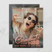 バラモダン金ゴールドスエレガントクリプト2写真卒業 案内ポストカード (正面/裏面)