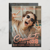 バラモダン金ゴールドスエレガントクリプト2写真卒業 案内状 (正面/裏面)