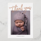 バラモダン金ゴールドスクリプトフォトベビーありがとう 箔招待状 (正面)