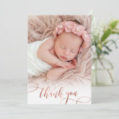 バラモダン金ゴールドスクリプトベビーガール写真ありがとう サンキューカード (スタンド正面)