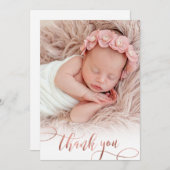 バラモダン金ゴールドスクリプトベビーガール写真ありがとう サンキューカード (正面/裏面)