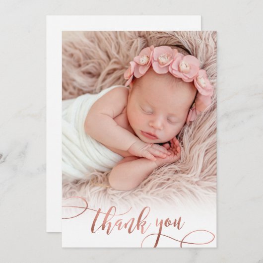 バラモダン金ゴールドスクリプトベビーガール写真ありがとう サンキューカード (正面/裏面)