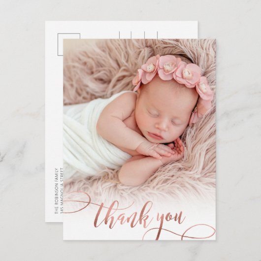バラモダン金ゴールドスクリプトベビーガール写真ありがとう ポストカード (正面/裏面)