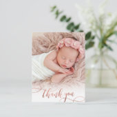 バラモダン金ゴールドスクリプトベビーガール写真ありがとう ポストカード (スタンド正面)