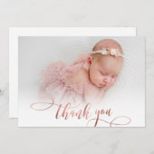 バラモダン金ゴールドスクリプト新生児写真ありがとう サンキューカード (正面/裏面)