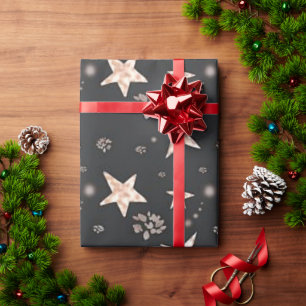 バラモダン金ゴールドスターズブラッククリスマス ラッピングペーパー