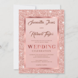 バラモダン金ゴールドスパークルグリッターホイルほこりっぽいピンク 招待状