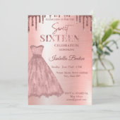 バラモダン金ゴールドドレスグリッタースウィート16 ユニーク 招待状 (スタンド正面)