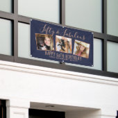 バラモダン金ゴールドネイビー写真コラージュ50誕生日 横断幕 (ビルの外側)