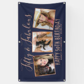 バラモダン金ゴールドネイビー写真コラージュ50誕生日 横断幕 (縦)