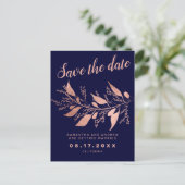 バラモダン金ゴールドネイビー結婚ブルー 案内ポストカード (スタンド正面)