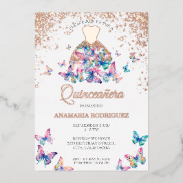 バラモダン金ゴールドバタフライガウンQuinseanera箔 箔招待状