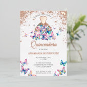 バラモダン金ゴールドバタフライガウンQuinseanera箔 箔招待状 (立ち正面)